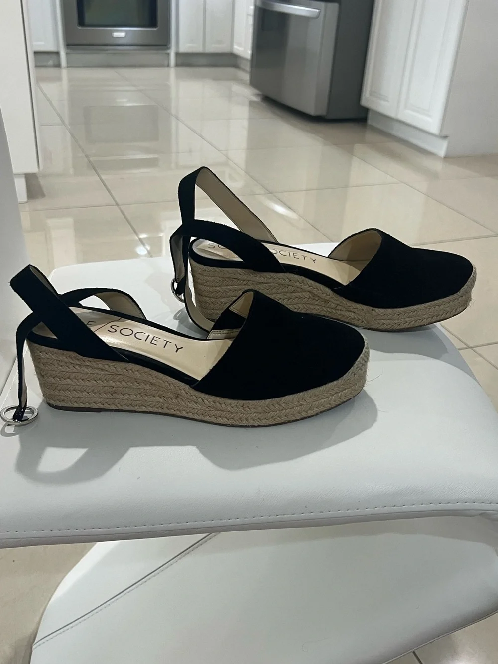 Sole Society CHANNING ESPADRILLE WEDGE SANDAL in black with Ankle Strap size 9